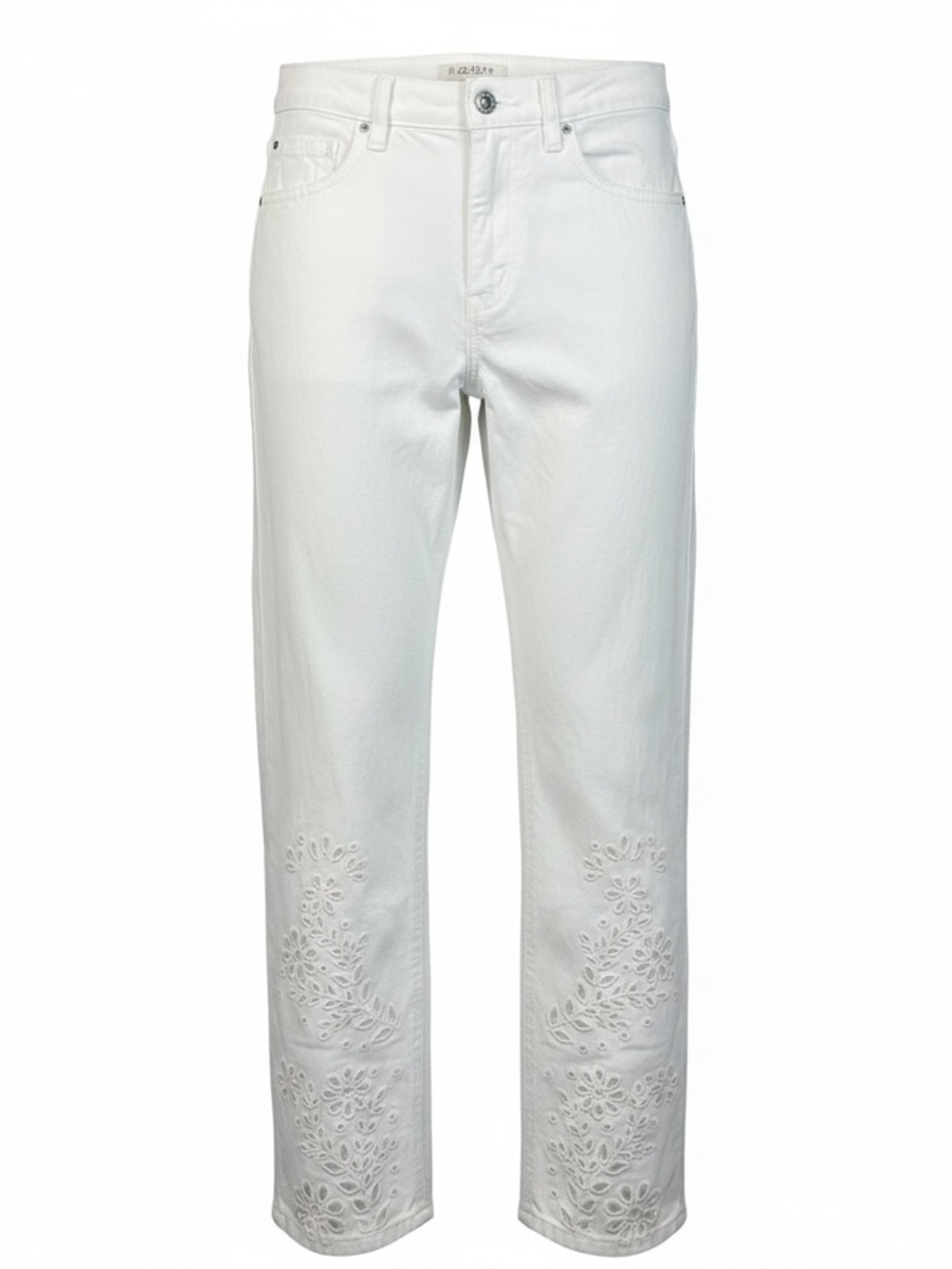 American Eagle White Mom Jeans Embroidered Eyelet Lower Legs Cotton Blend Size 2